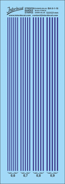 Stripes 0,6 - 0,9 mm Waterslidedecals dark blue 117x39mm INTERDECAL