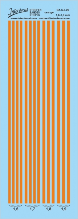 Stripes 1,6 - 1,9 mm Waterslidedecals orange 117x39mm INTERDECAL