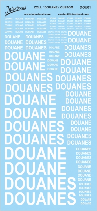 Douanes 1 1/87 Décalcomanies blanc 180x80mm INTERDECAL
