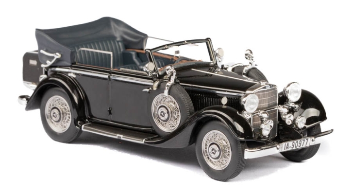 1933-1936 Mercedes Benz 290 W18 Cabriolet D toit ouvert noir 1/43 tout monté