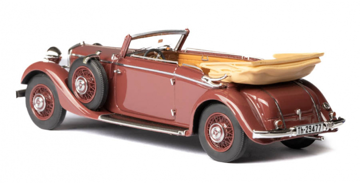 1933-1936 Mercedes Benz 290 W18 Cabriolet B toit ouvert maroon 1/43 tout monté