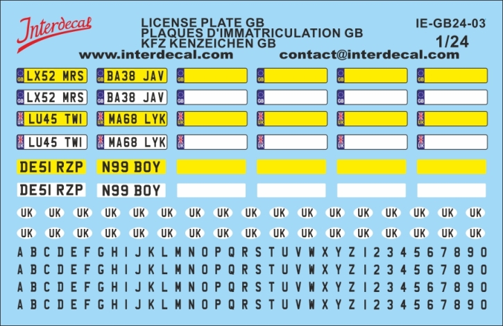 Kennzeichen GB 03 1/24 Naßschiebebild Decal 144x74mm INTERDECAL