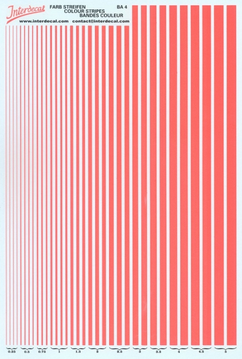 Stripes 0,25mm-5mm Waterslidedecals fluorescent red 165x120mm INTERDECAL