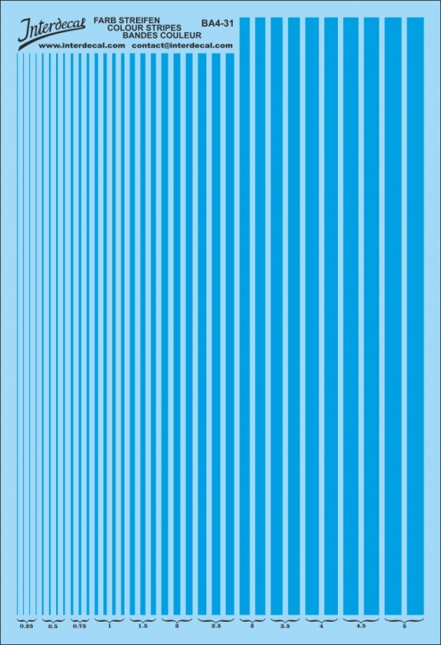 Stripes 0,25mm-5mm Waterslidedecals fluorescent blue 165x120mm INTERDECAL