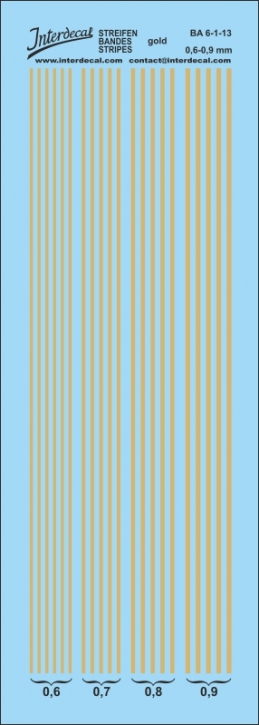 Stripes 0,6 - 0,9 mm Waterslidedecals gold 117x39mm INTERDECAL