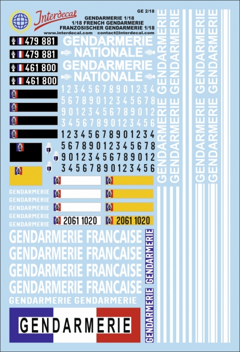 Gendarmerie 1/18 Décalcomanies 170x120mm INTERDECAL