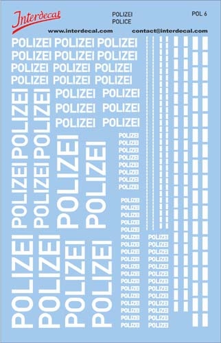 Police Allemagne 1/43 Décalcomanies blanc 120x80mm INTERDECAL