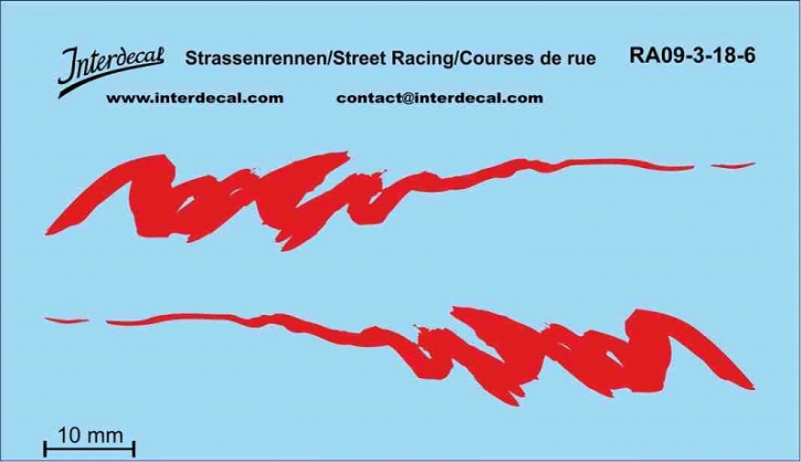 Street Racing 09-3 1/18 Waterslidedecals red 70x40mm INTERDECAL