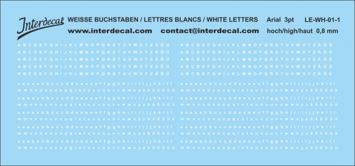 Letters Arial 3 pt. Waterslidedecals white 78x36mm INTERDECAL