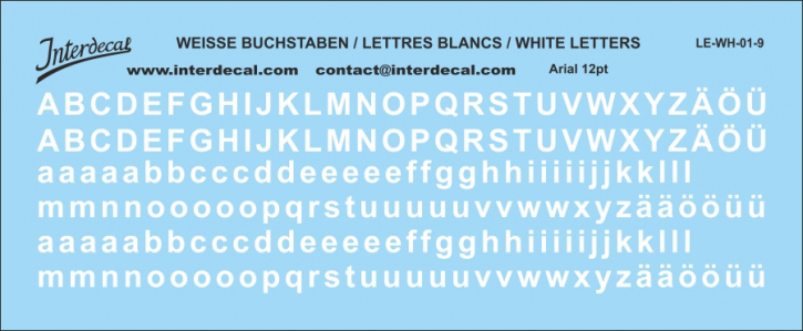 Letters Arial 12 pt. Waterslidedecals white 90x35mm INTERDECAL