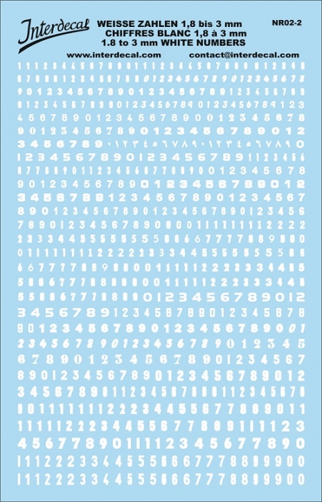 Numbers 02 1,8-3,0mm Waterslidedecals white 120x80mm INTERDECAL