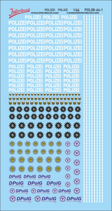 Police Allemagne 08 1/64 Décalcomanies 115x60mm INTERDECAL