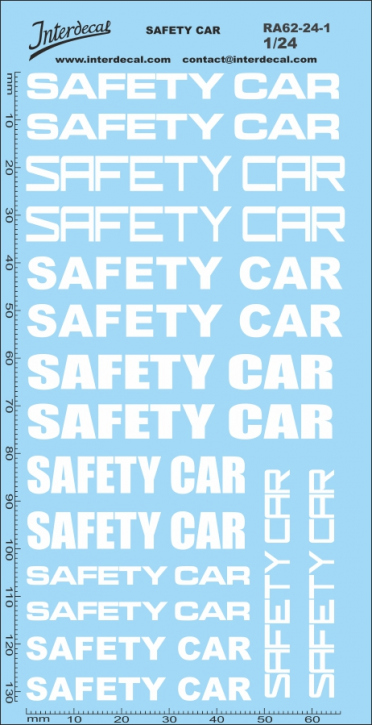 Safety Car 1/24 Décalcomanies blanc 131x67mm INTERDECAL