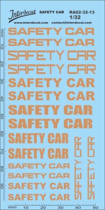 Safety Car 1/32 Décalcomanies or 98x49mm INTERDECAL