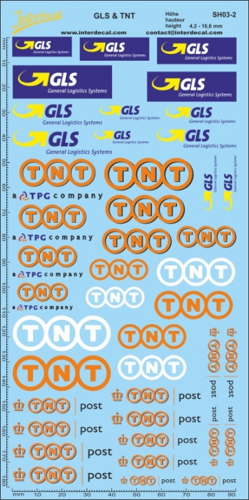 Versand GLS & TNT 2 Höhe ca. 4,2 - 16,6 mm Naßschiebebild Decal 180x90mm