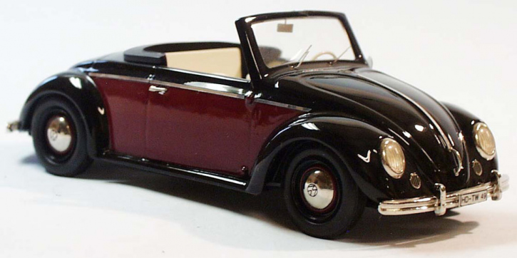 1949 VW "Hebmueller" Cabriolet schwarz-rot 1/24 Zinnlegierung Fertigmodell