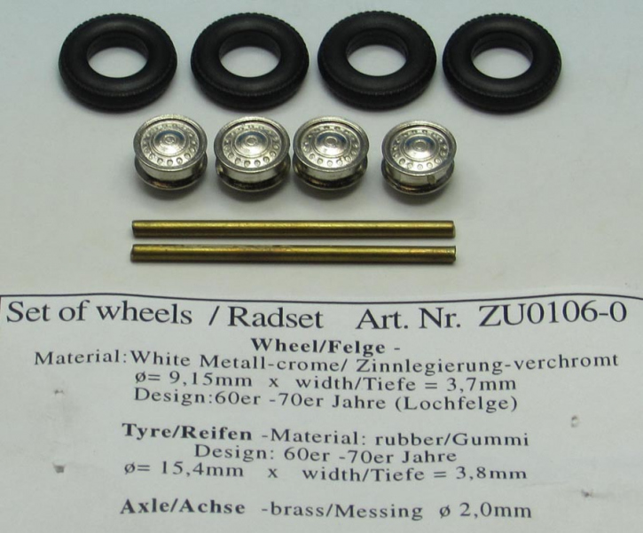 Set of wheels 4x Rim 4x Tires 2x Axle unpainted 1/43 kit
