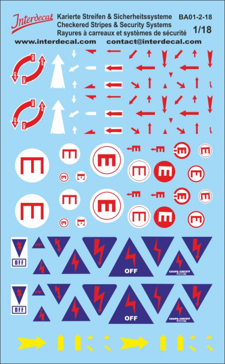 safety systems of racing cars 1/18 Waterslidedecals 130x85mm INTERDECAL