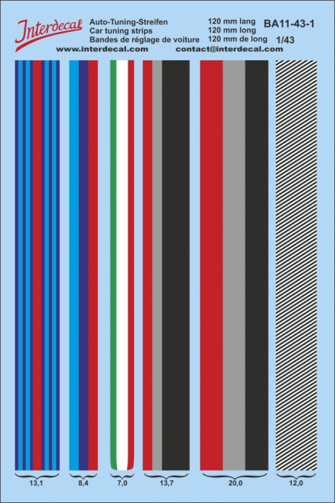Car tuning stripes Decal 11  1/43 (120 x 90 mm)