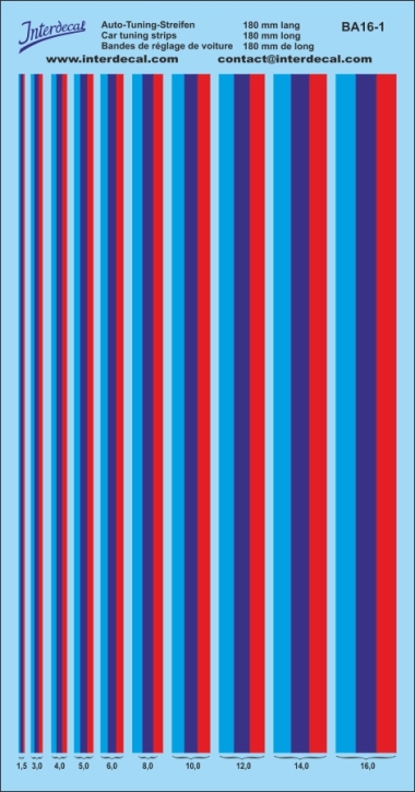 Stripes Car tuning 16-1 Waterslidedecals medium blue-dark blue-red 180x100mm
