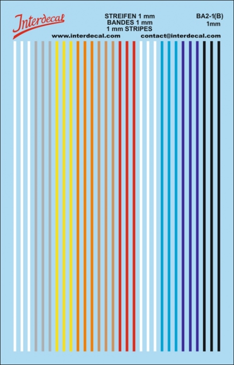 Streifen 1,0mm Naßschiebebild Decal verschiedene Farben 119x79mm INTERDECAL
