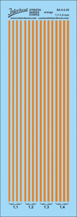 Streifen 1,1 - 1,4 mm Naßschiebebild Decal orange 117x39mm INTERDECAL