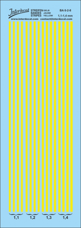 Stripes 1,1 - 1,4 mm Waterslidedecals yellow 117x39mm INTERDECAL