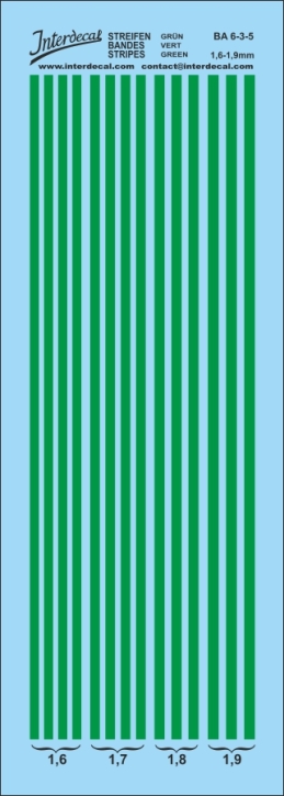 Stripes 1,6 - 1,9 mm Waterslidedecals green 117x39mm INTERDECAL
