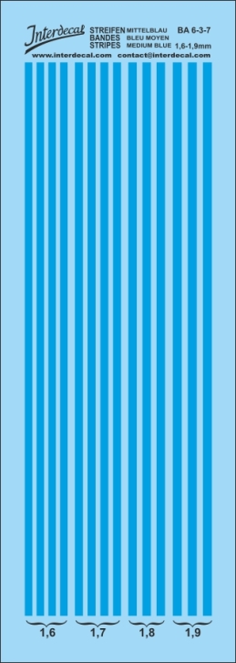 Stripes 1,6 - 1,9 mm Waterslidedecals medium blue 117x39mm INTERDECAL