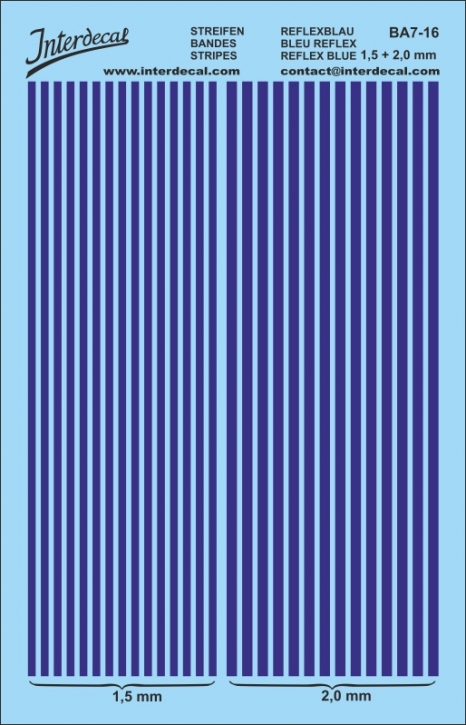 Stripes 1,5mm-2,0mm Waterslidedecals dark blue 115x79mm INTERDECAL