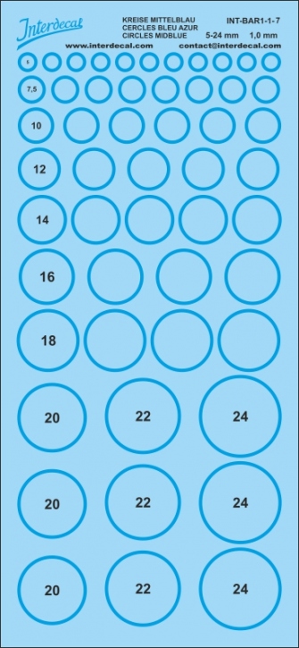 Kreise Decal 1,0 mm Mittelblau (5-24 mm)
