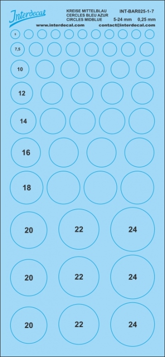 Kreise Decal 0,25 mm Mittelblau (5-24 mm)
