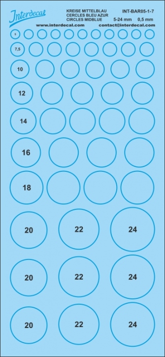 Kreise Decal 0,5 mm Mittelblau (5-24 mm)