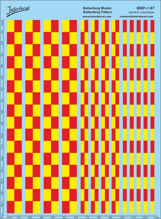 Polizei Warnstreifen International "Battenberg" Muster 01 1/87 leuchtgelb-rot