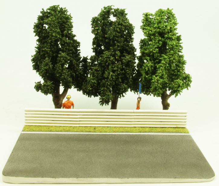 Forest straight with marshals, crash barriers and natural trees