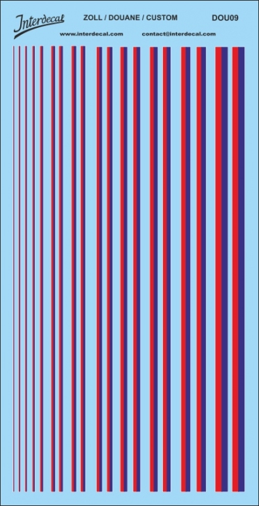 Französischer Zoll Streifen Decals (195x95 mm) reflexblau / rot
