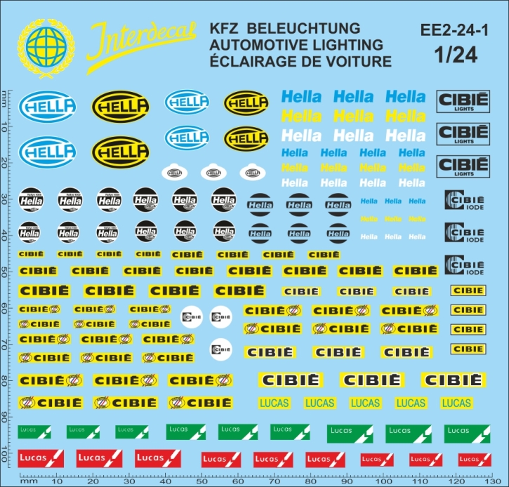 Elektrische Ausrüstung 2-1 KFZ Beleuchtung 1/24 Naßschiebebild Decal 129x103mm