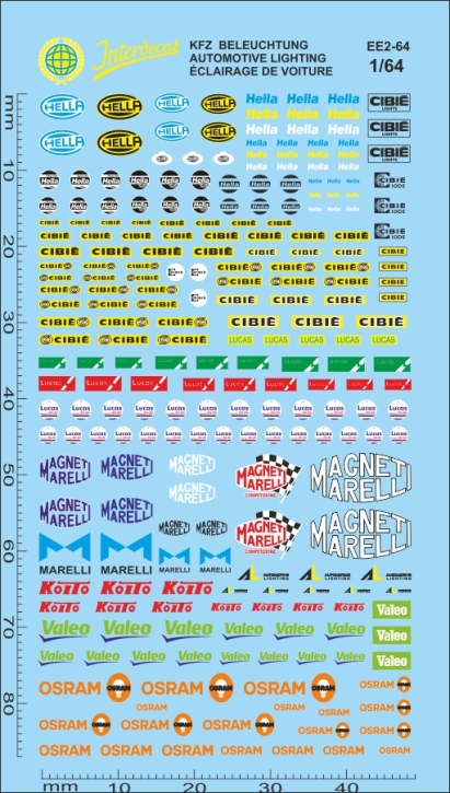Elektrische Ausrüstung 2 KFZ Beleuchtung 1/64 Naßschiebebild Decal 86x48mm