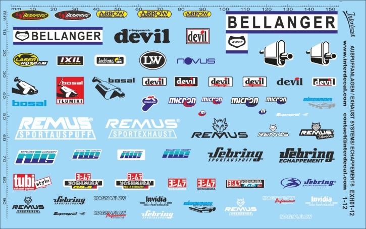 Systèmes d'échappement 01 1/12 Décalcomanies 153x98mm INTERDECAL
