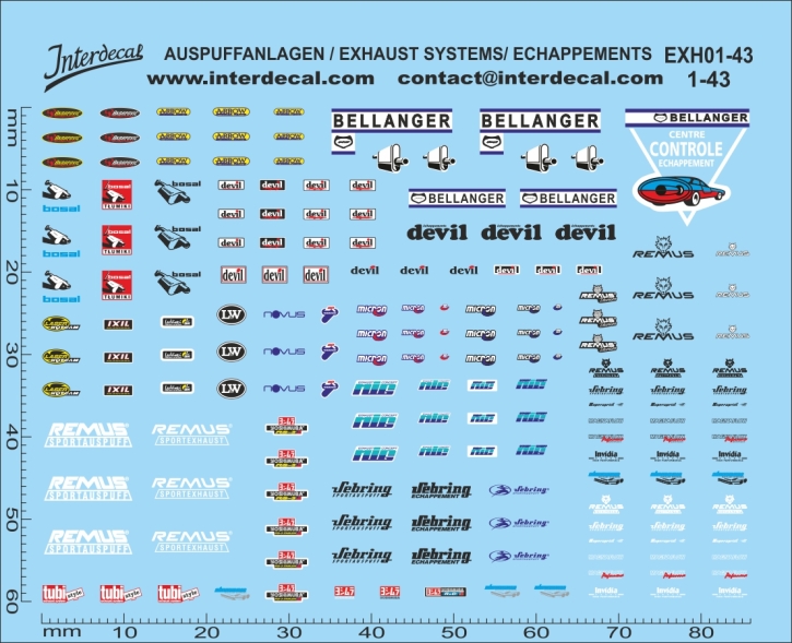 Auspuffanlagen 01 1/43 Naßschiebebild Decal 84x60mm INTERDECAL