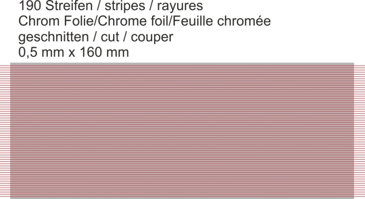 Chrom Folie, selbstklebend, Breite 0,5mm, 190 Streifen x 160 mm lang