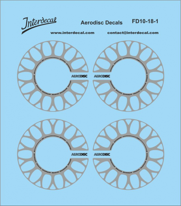 Decal Rim Design Aerodisc 10-1 Ø 24,6 mm 1/18 Waterslidedecals silver-black