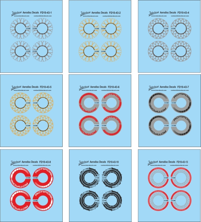 Decal Rim Design 9x Aerodisc 10 Ø 9x4,35 mm 1/43 Waterslidedecals red-white