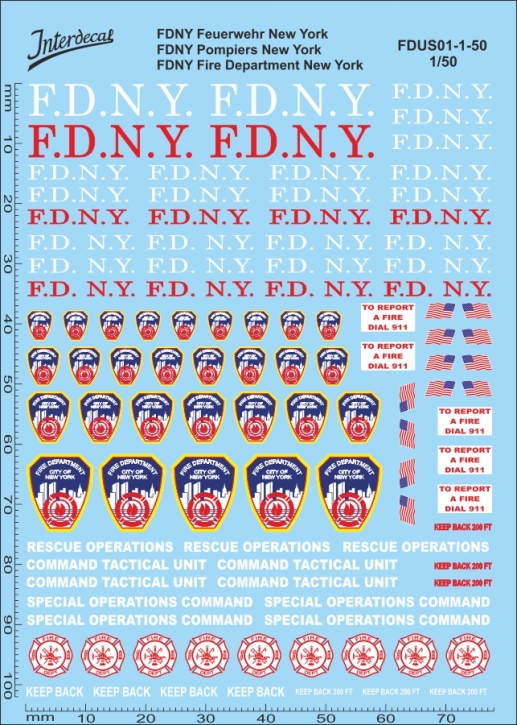 Feuerwehr  USA 01-50 New York 1/50 Naßschiebebild Decal 100x77mm INTERDECAL