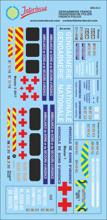 French Police 6-2 1/43 Waterslidedecals 175x85mm INTERDECAL