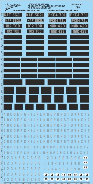 Plaques immatriculations GB 02 1/18 Décalcomanies noir-blanc-argent 258x132mm