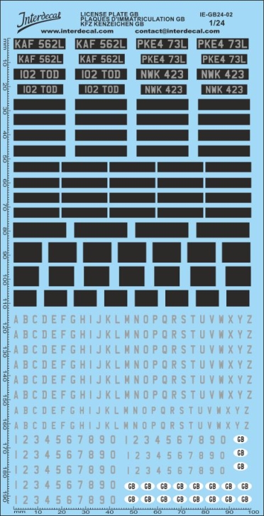 Kennzeichen GB 02 1/24 Naßschiebebild Decal schwarz-weiss-silber 194x100mm