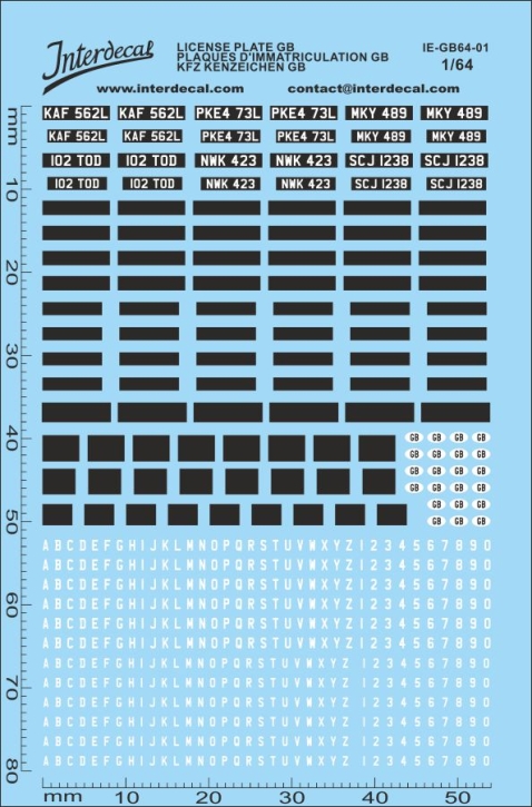 Kennzeichen GB 01 1/64 Naßschiebebild Decal schwarz-weiss 79x54mm INTERDECAL