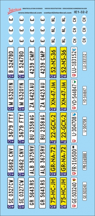 Various registration plates 2 1/32 (50x113 mm)