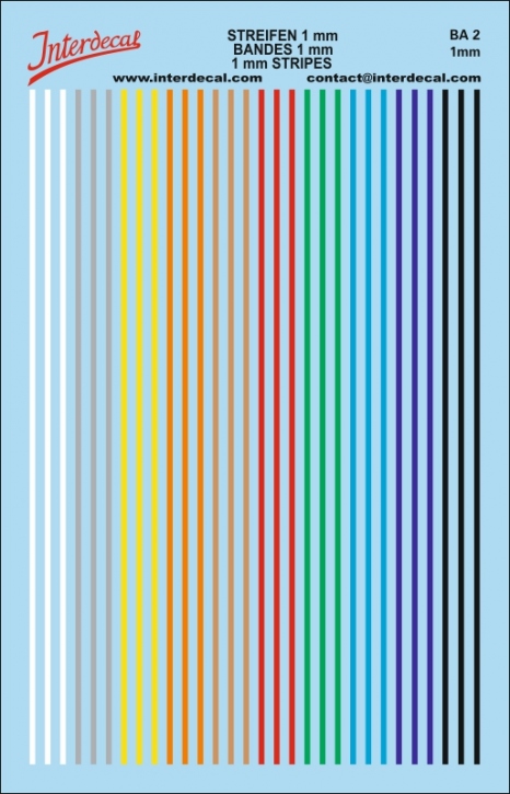 Stripes 1,0mm Waterslidedecals different colors 119x79mm INTERDECAL